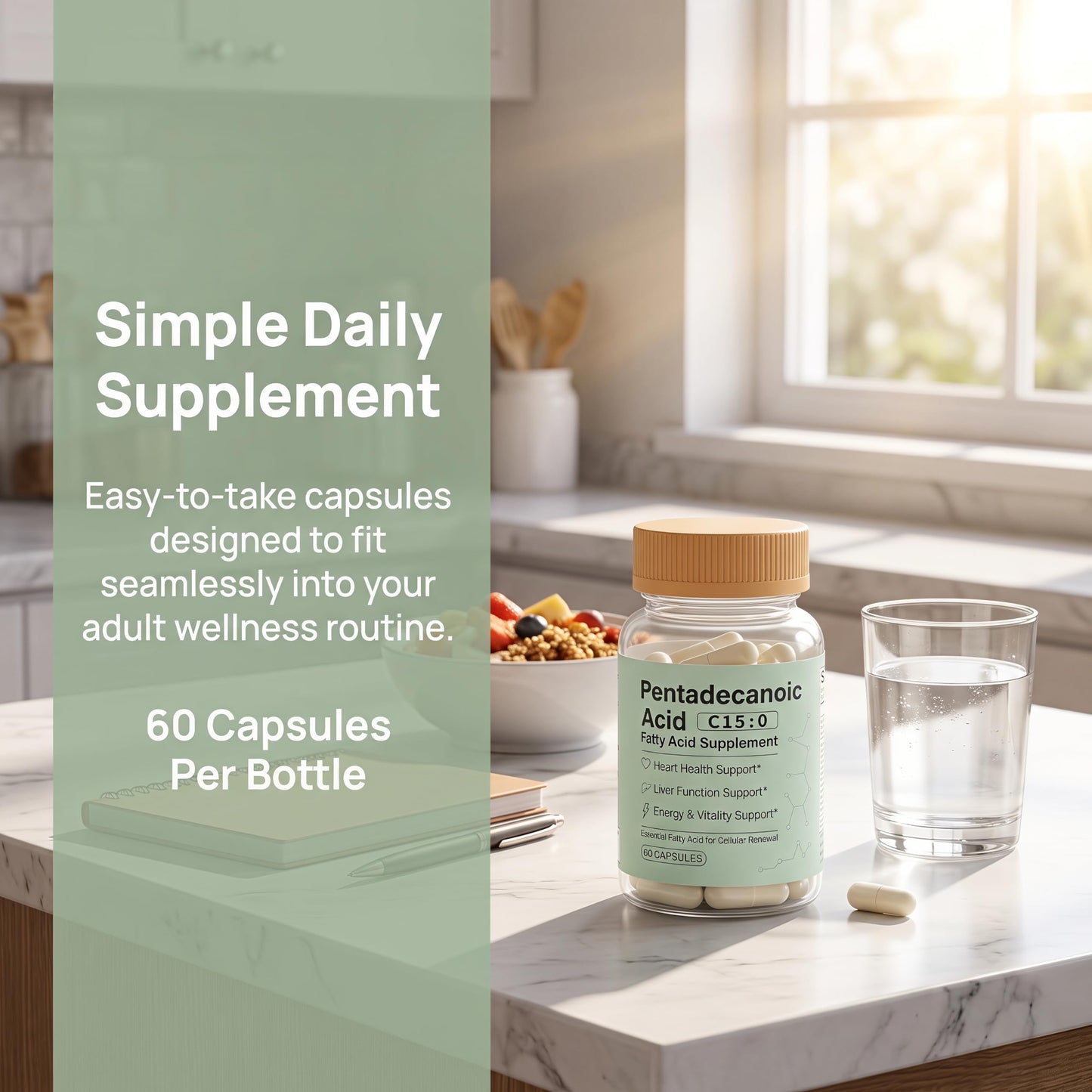 minyang Pentadecanoic Acid Capsule, C15:0 Fatty Acid Supplement for Healthy Aging, Cellular & Membrane Support, Daily Wellness Formula for Adults, 60 Count