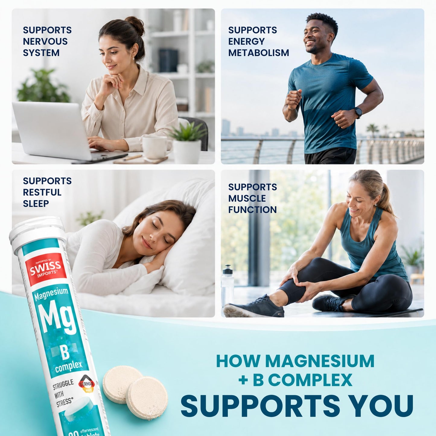 Swiss Imports Effervescent Magnesium + B Complex Dietary Supplement Tablets, 240 Tablets