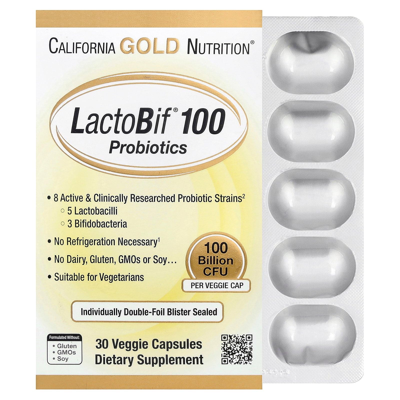 California Gold Nutrition LactoBif Probiotics Capsules, 30 Count