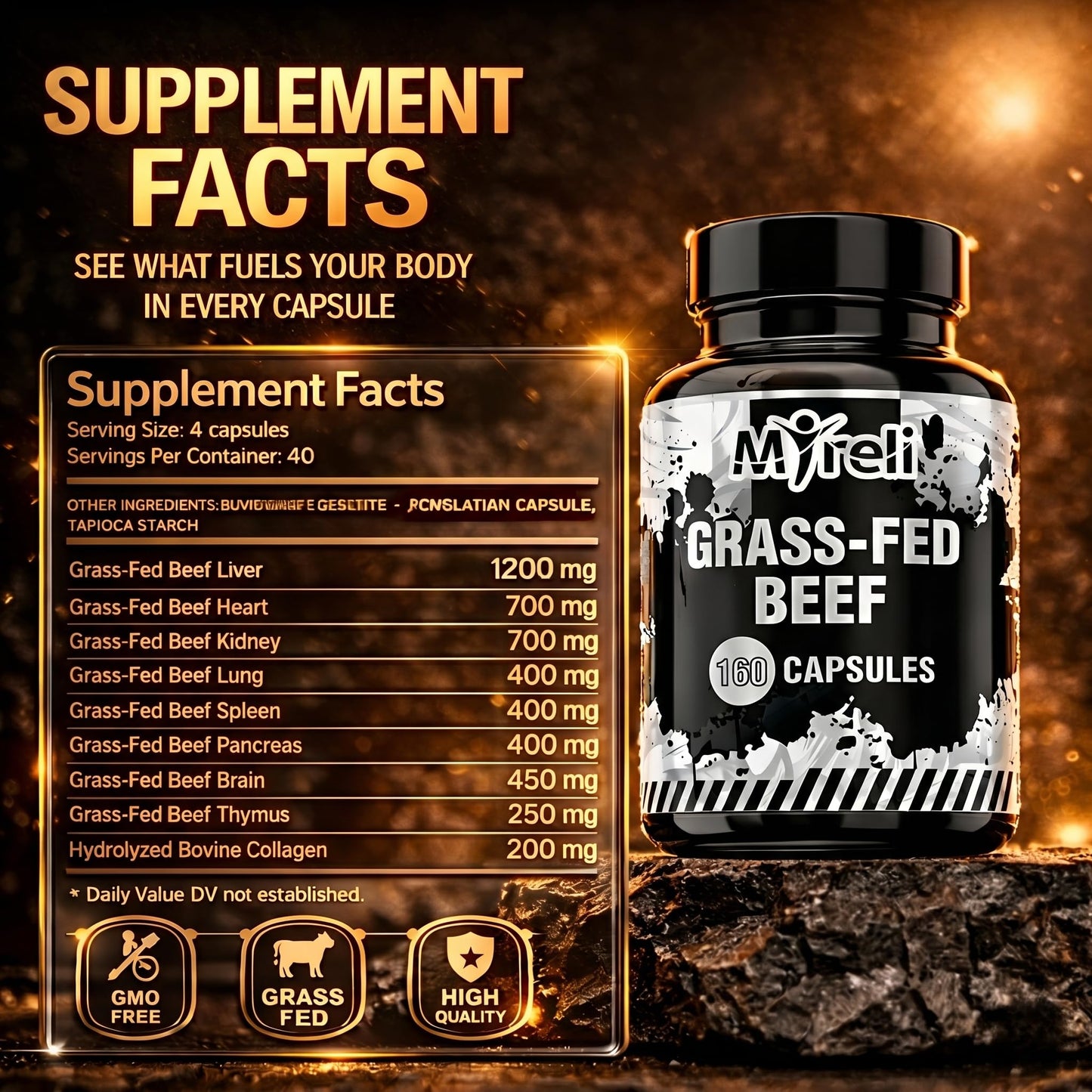 MYRELI Grass-Fed Beef Organ Complex Capsule 160 Count