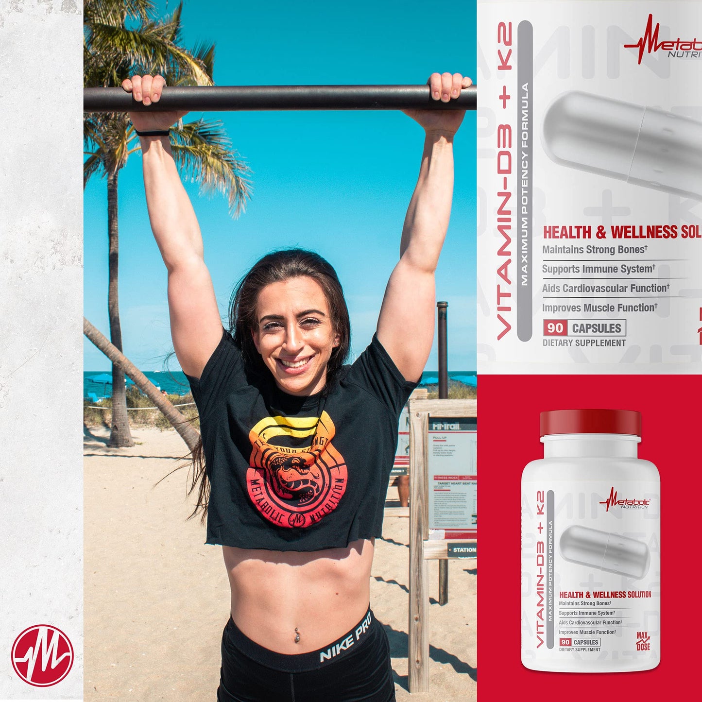 Metabolic Nutrition Vitamin D3 + K2 Bone and Heart Health Formula, Immune Support, 90 Veggie Caps