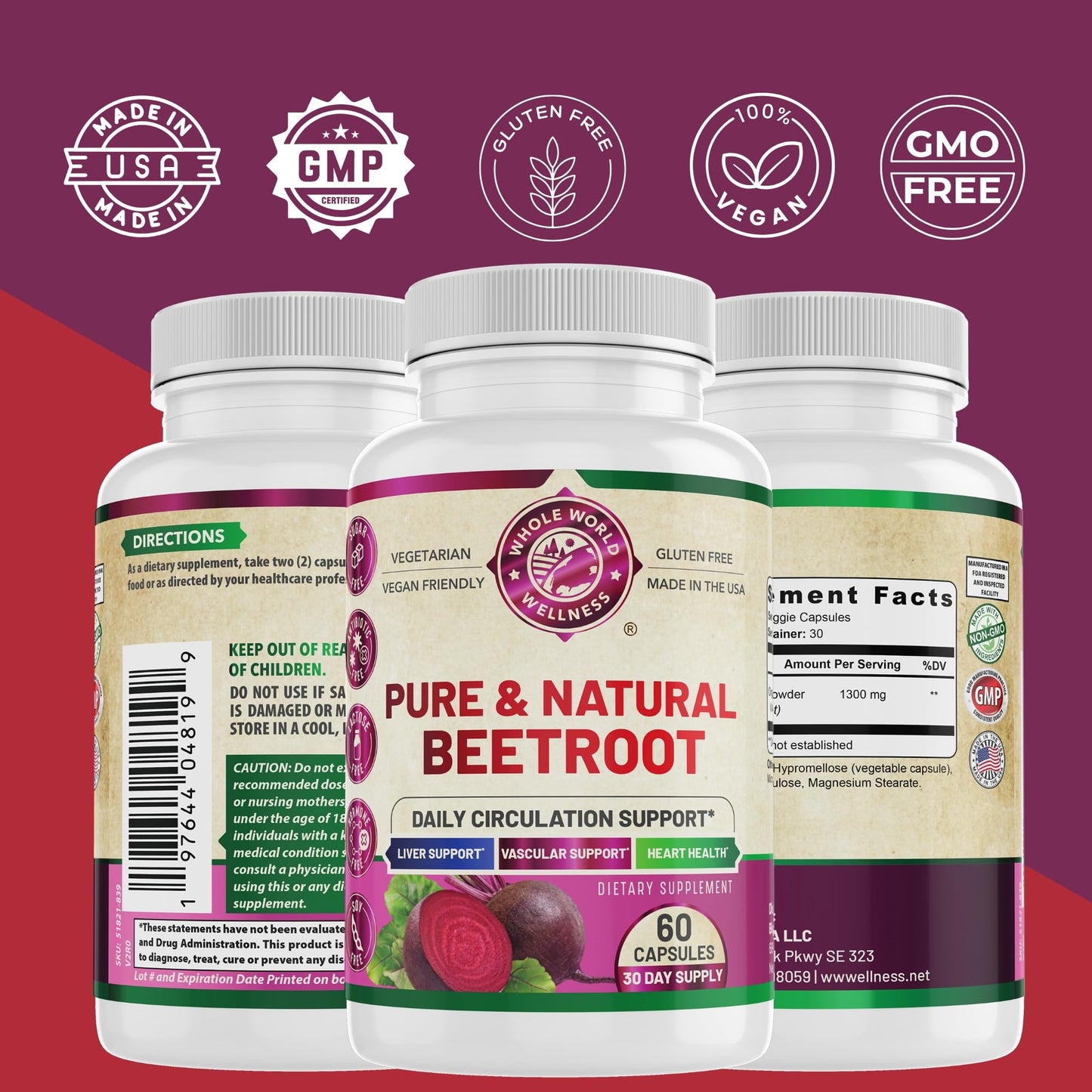WHOLE WORLD WELLNESS Organic Beetroot Plus Capsule 60 Capsules
