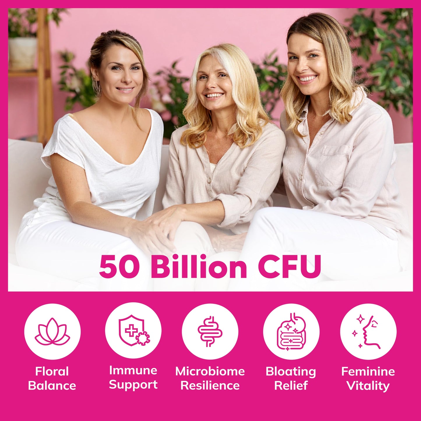 aSquared Nutrition Probiotics for Women - 50 Billion CFU Probiotic Supports Digestive, Gut, Vaginal & Urinary Tract Health, Prebiotics for Females 60 Capsules