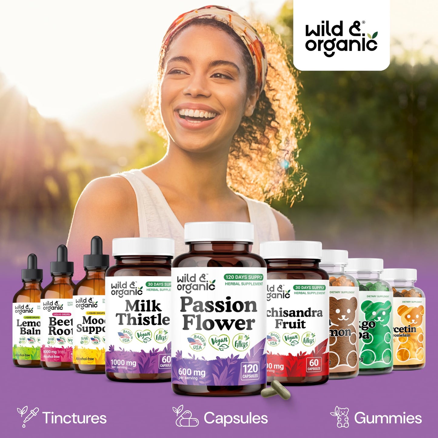 Wild & Organic Passion Flower Extract Capsules 600 mg 120 Count