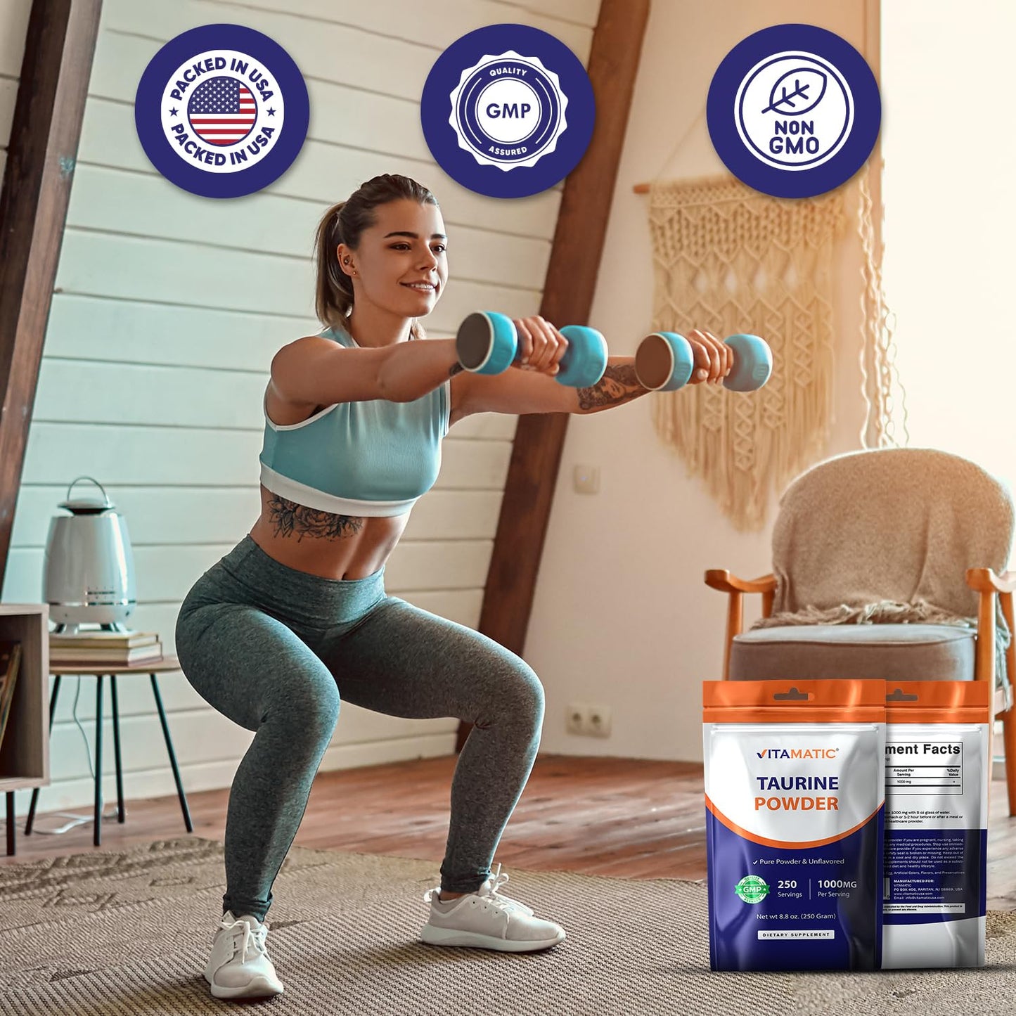Vitamatic Pure Taurine 1000mg Powder 8.8 oz