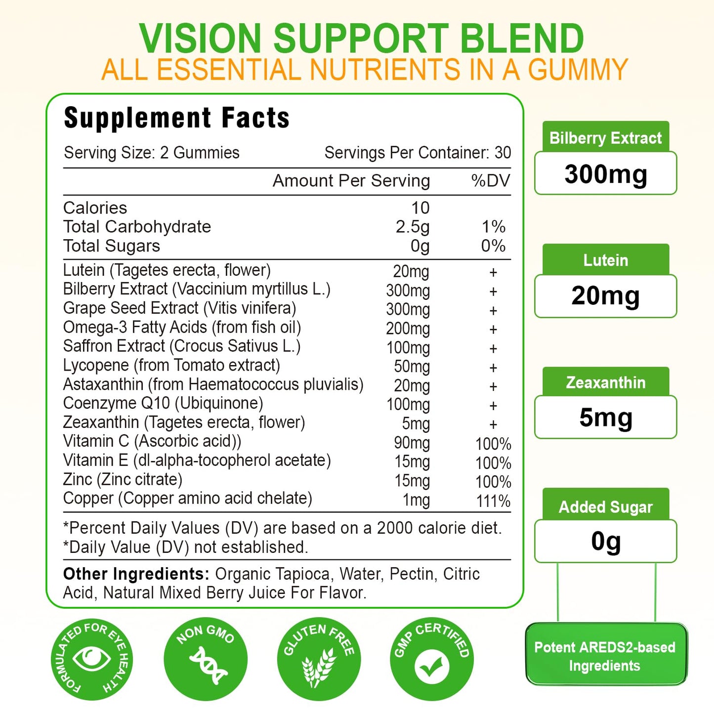VZOXAINS Lutein 20 mg with Zeaxanthin Gummies, 60 Count