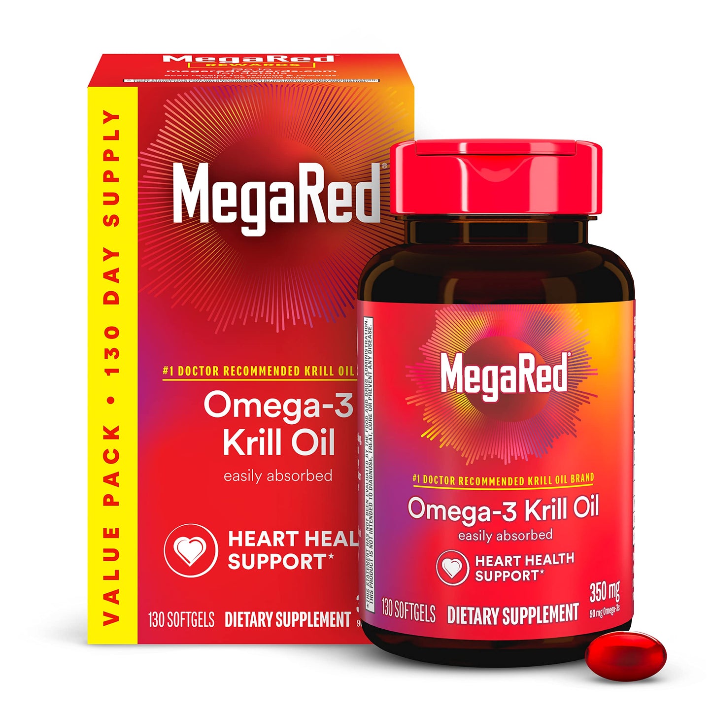 MegaRed Omega-3 Krill Oil 350mg Softgels 130 Count
