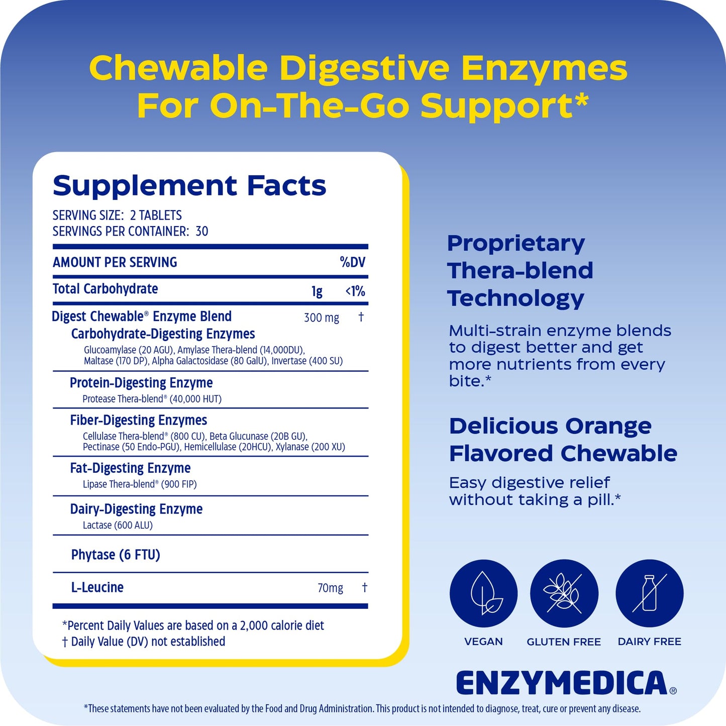Enzymedica Digest Complete Chewable Digestive Enzyme Supplement, 60 Tablets