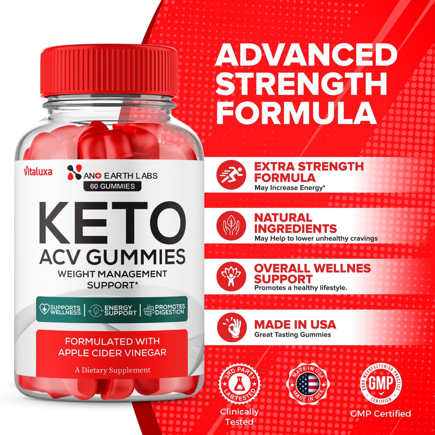 Vitaluxa Nano Earth Labs Keto Gummies 180 Gummies