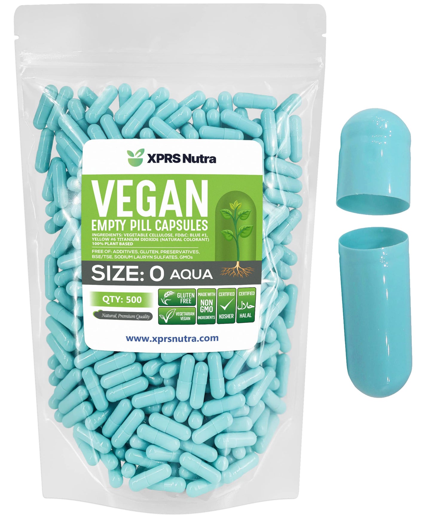 XPRS Nutra Size 0 Empty Vegan Capsules, 500 Count
