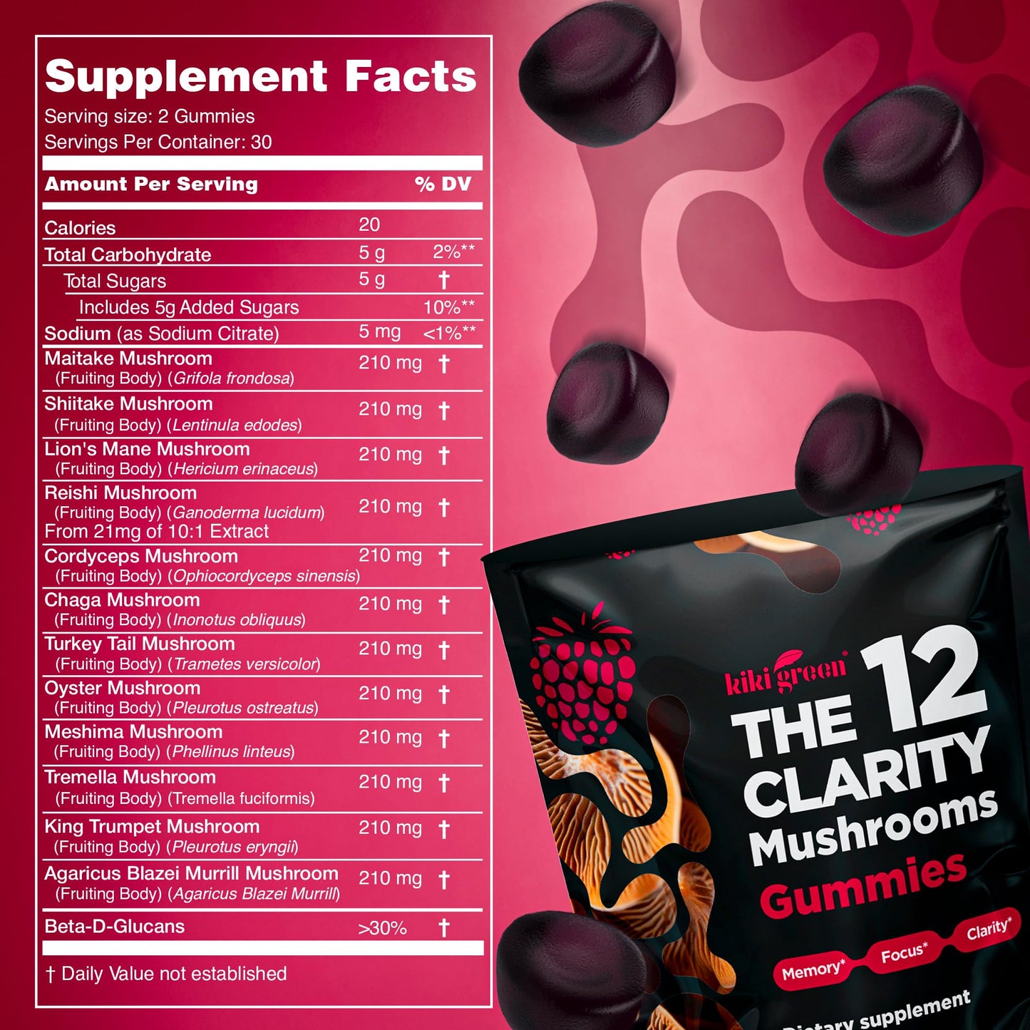 KIKI Green 12 Mushroom Supplement Gummies 60 Gummies