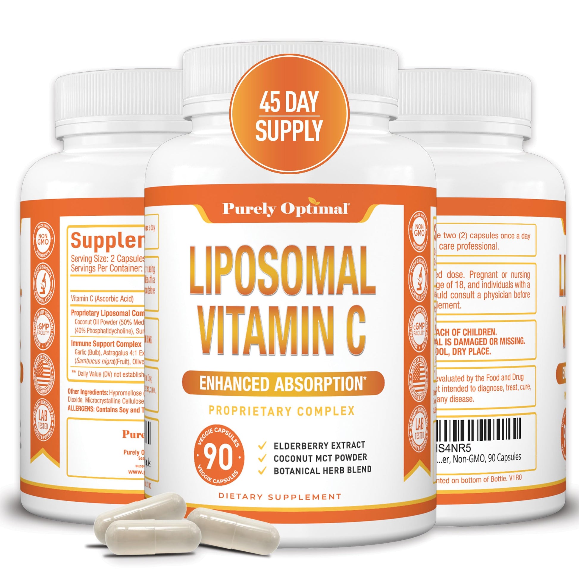 Purely Optimal Premium Liposomal Vitamin C Capsules 90 Count