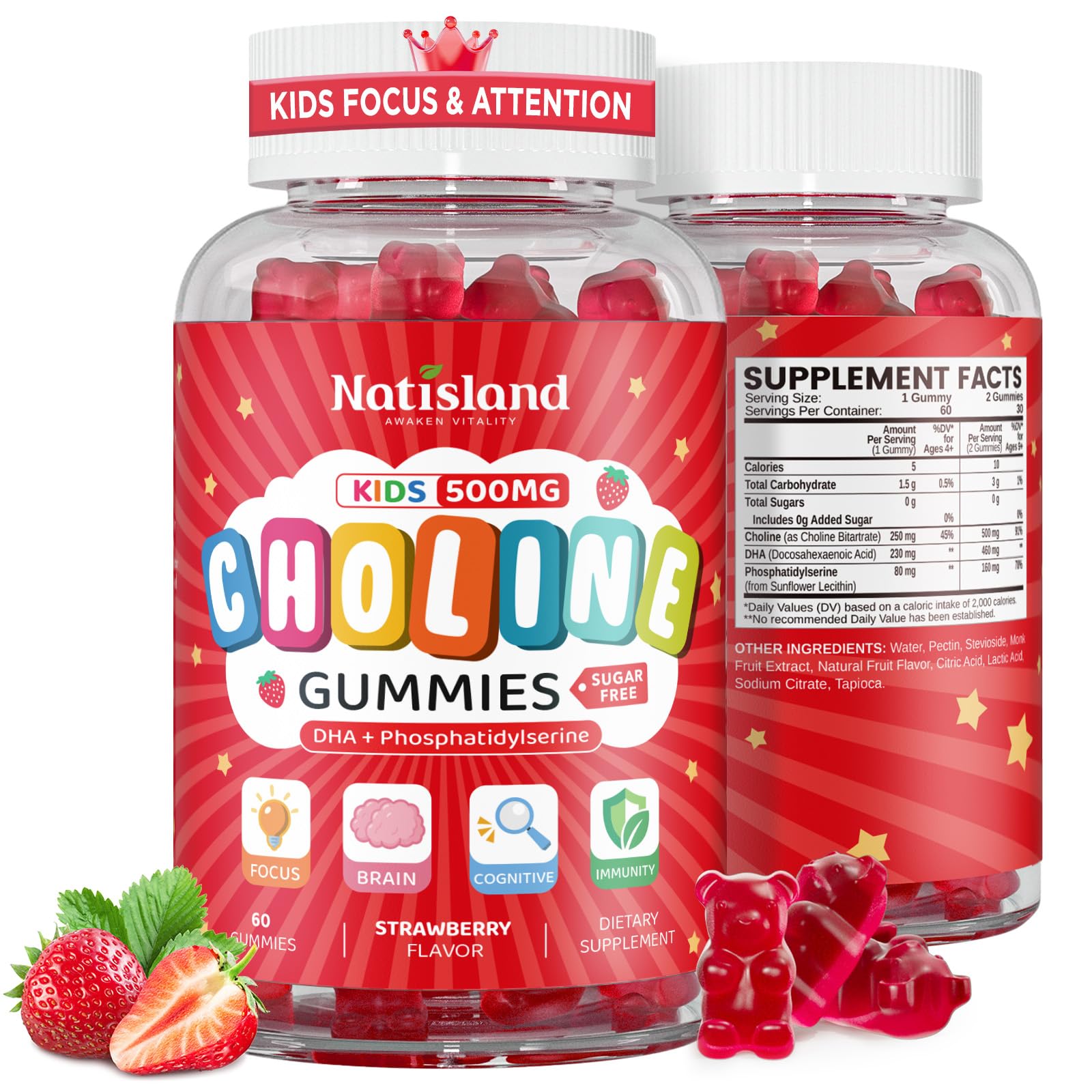 NATISLAND Choline Gummies, 60 Gummies