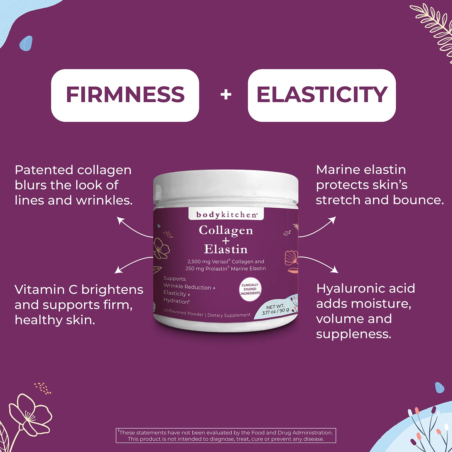Body Kitchen Collagen & Elastin Peptides Skin Tightening Formula Powder 3.17 Ounce