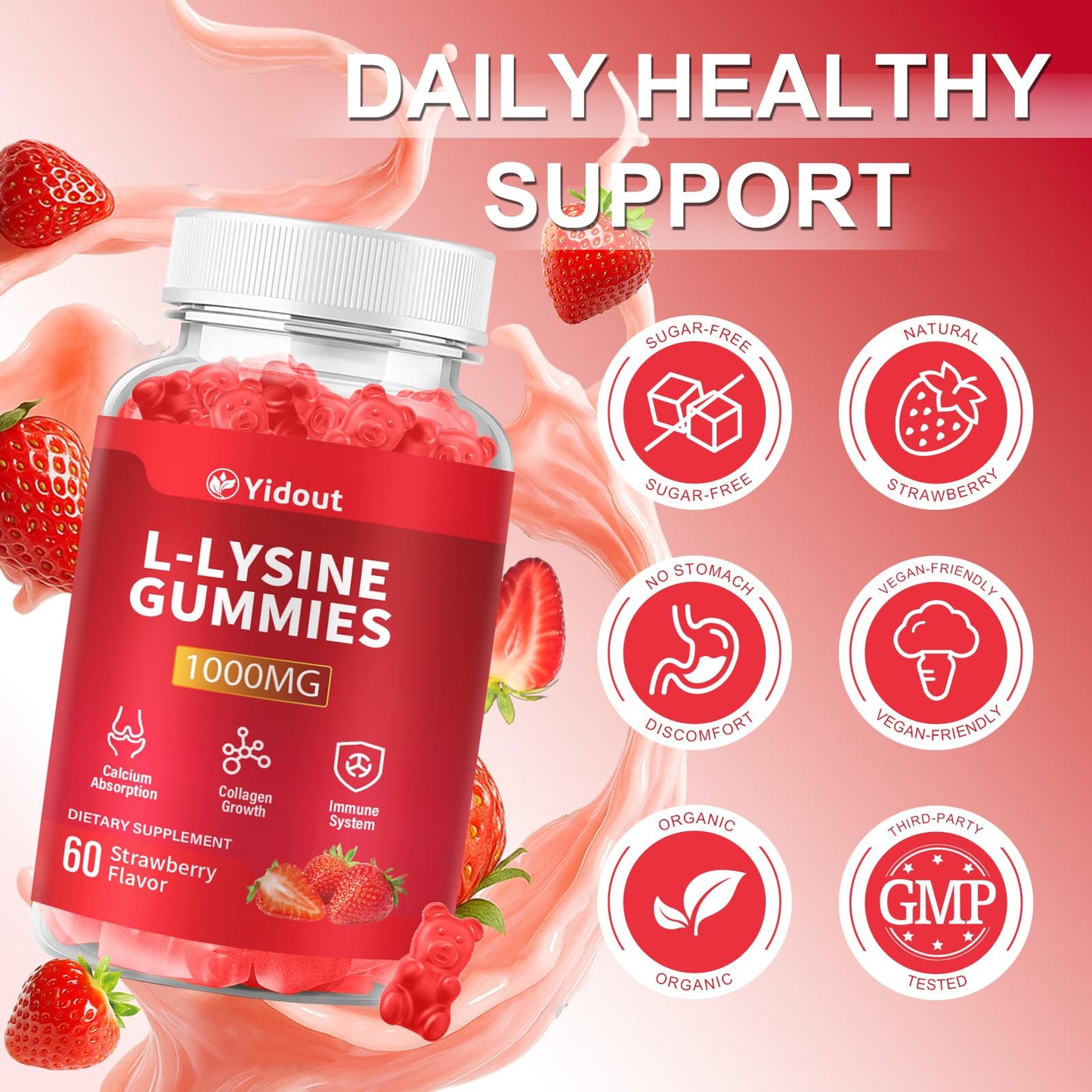 Yidout L-Lysine 1000mg Gummies, 60 Count
