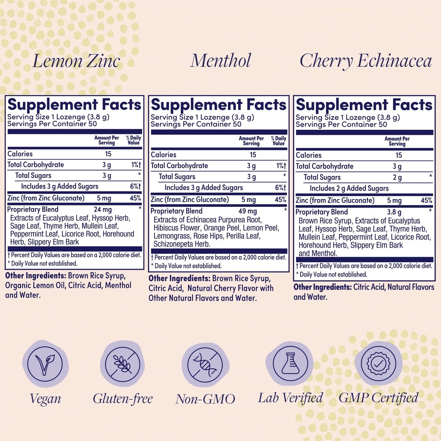 ZAND Immunity Variety 3 Pack Lemon Zinc, Menthol and Cherry Echinacea Zinc Throat Lozenges, 50 Count