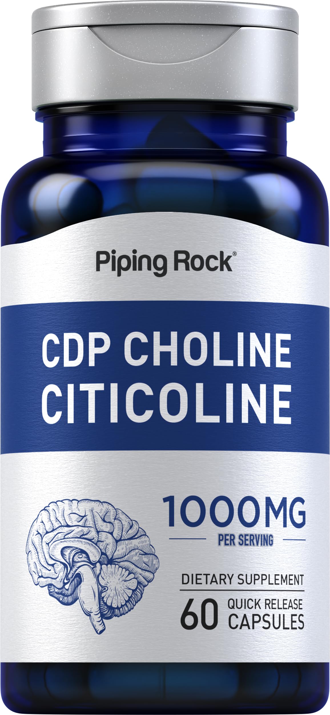 Piping Rock CDP Choline Citicoline 1000mg Capsule, 60 Count