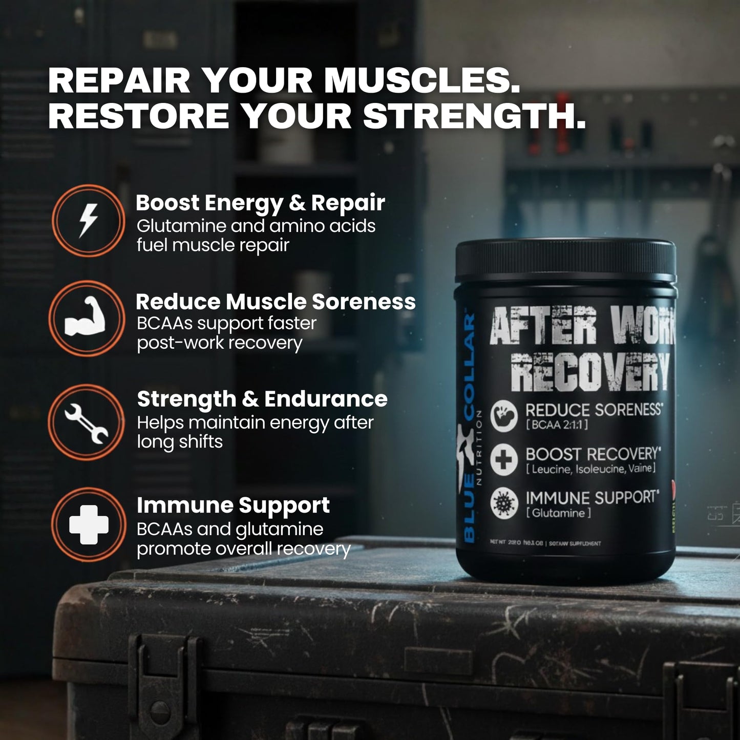 BLUE COLLAR NUTRITION After Work Recovery Powder, 0.4042