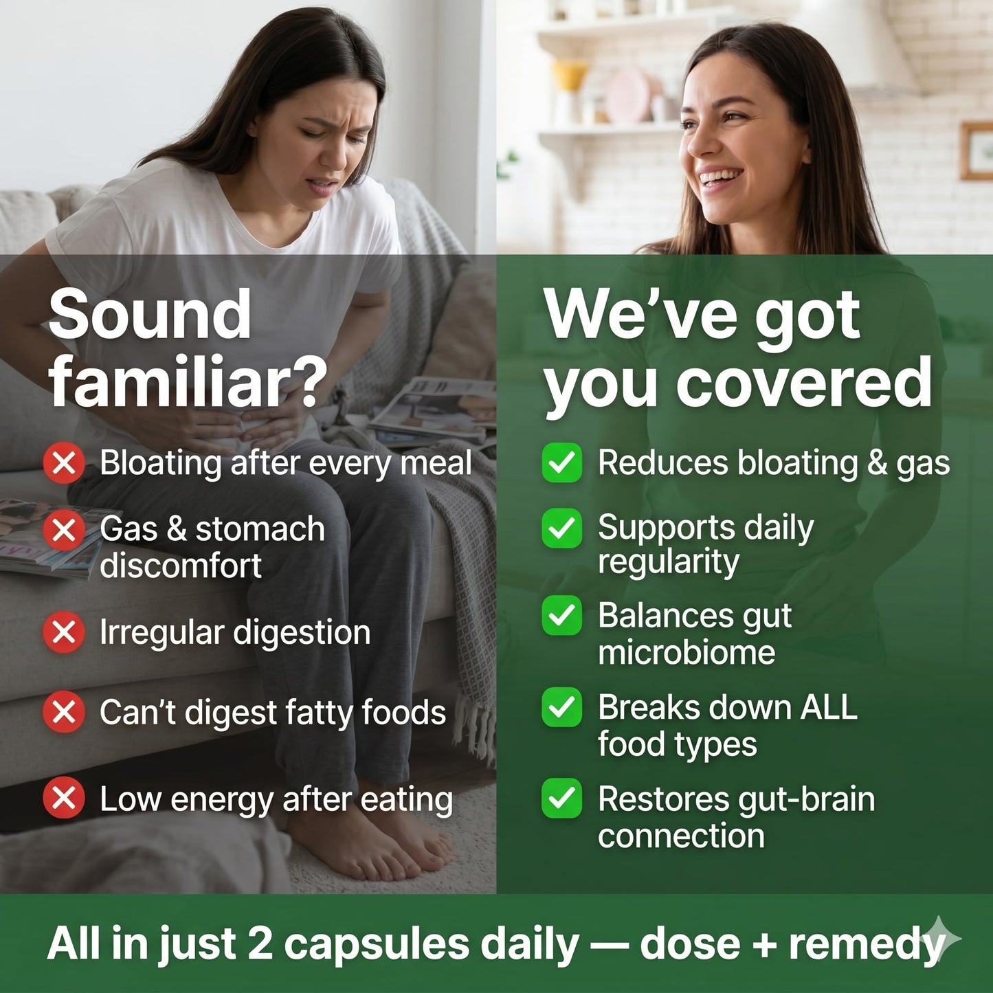 dose + remedy Digestive Balance Gut Health Supplement with 7 Probiotic Strains and Prebiotics Capsule 60 Count