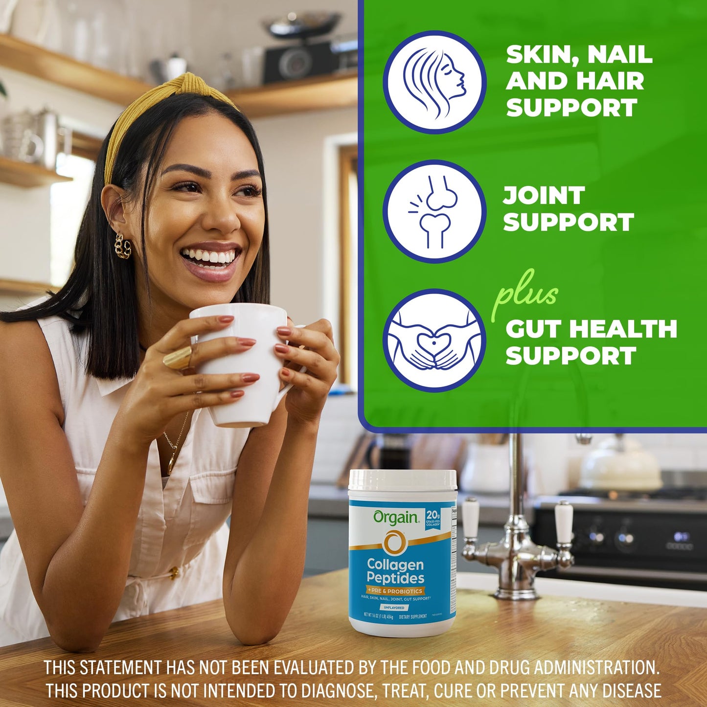 Orgain Hydrolyzed Collagen Peptides + Prebiotic & Probiotics Powder for Women & Men, 20g Grass Fed Collagen, 1 Billion CFU - Supports Digestive, Hair, Skin & Joint Health, Non-GMO, Type I & III, 16 oz