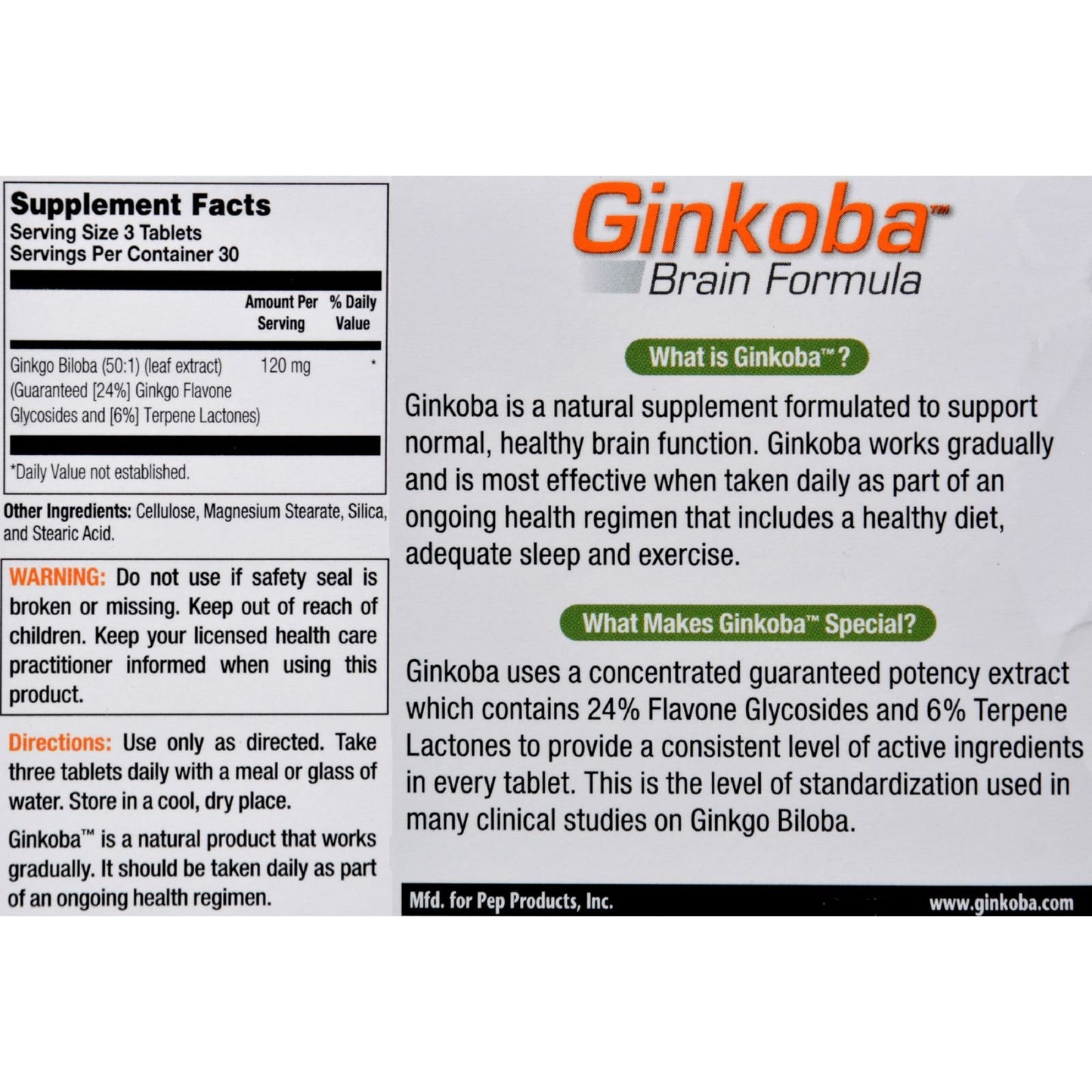 Pharmaton Natural Health Products Ginsana Ginkoba Memory 90 Tablets