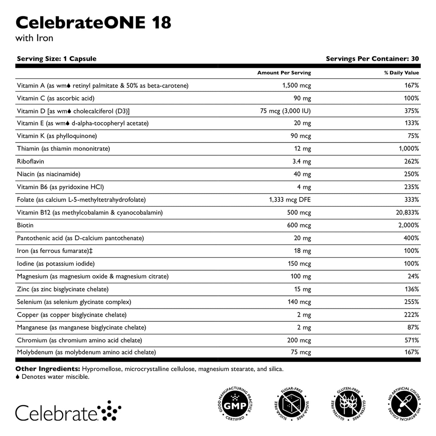 Celebrate Bariatric Supplements CelebrateONE Bariatric Multivitamin with Iron 18 mg Capsules 90