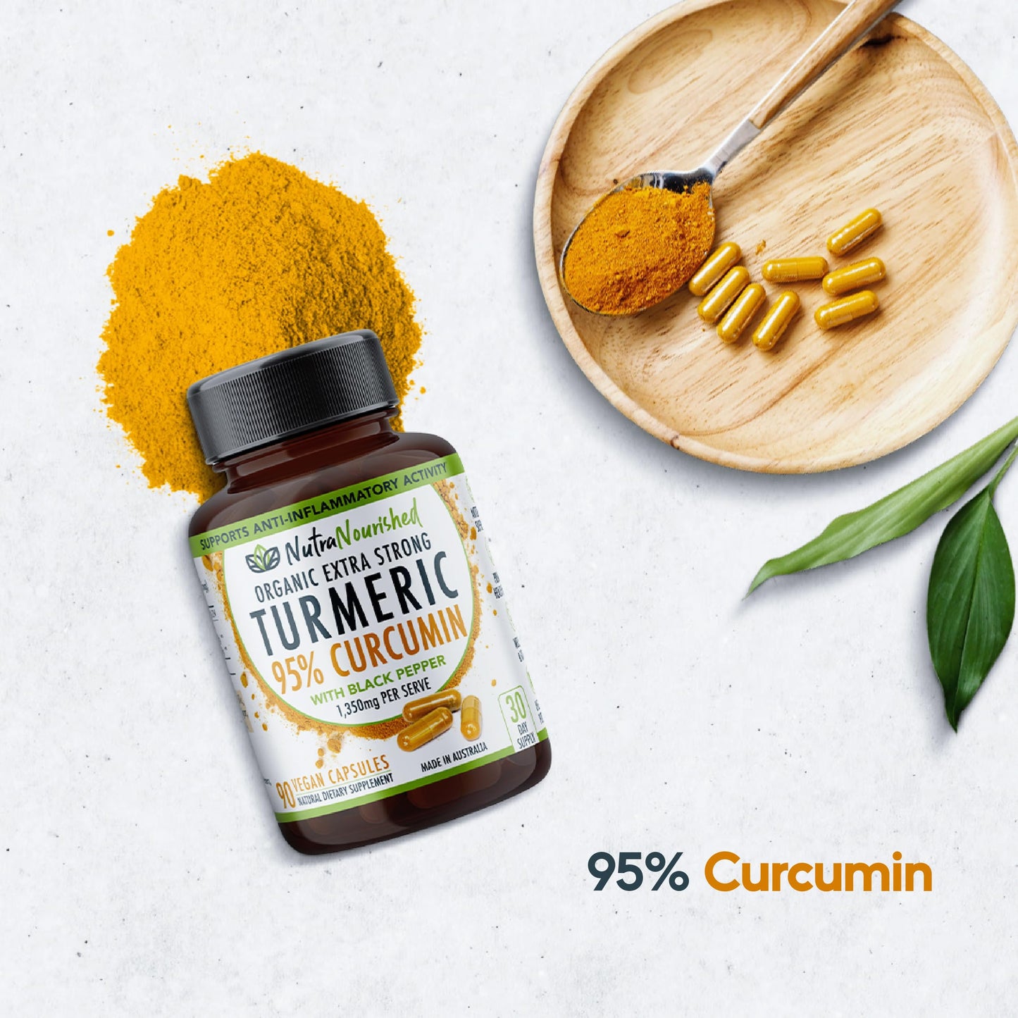 Nutra Nourished Organic Turmeric Curcumin with Black Pepper Capsules 90 Count