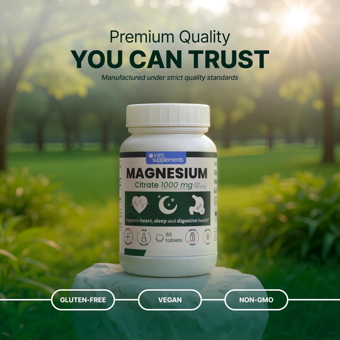 VRS SUPLEMENTS Magnesium Citrate 1000mg Tablets, 60 Tablets