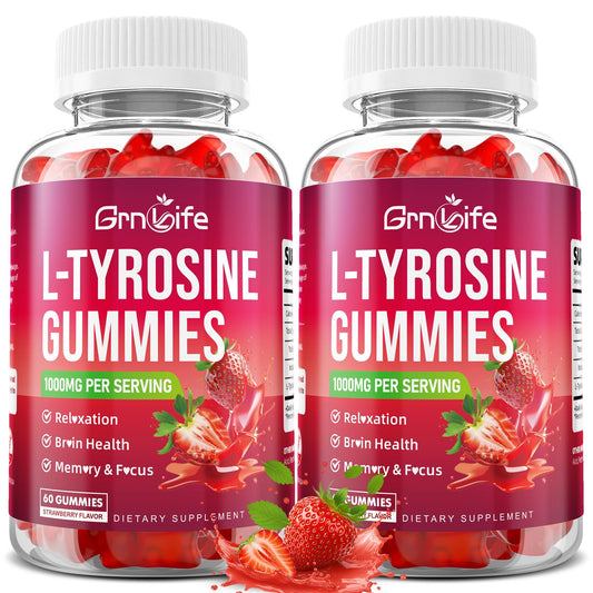 GrnLife Tyrosine Gummies 1000mg, Sugar-Free L-Tyrosine Supplement, Strawberry Flavor, 120 Count