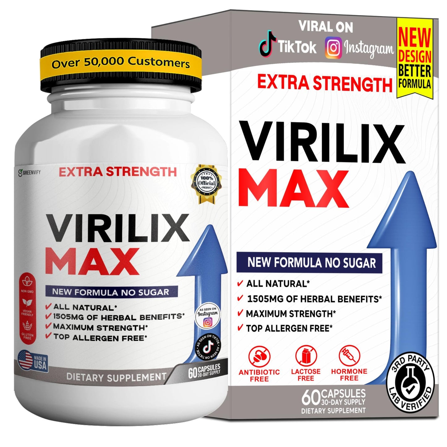 GREENVIFY Virilix MAX Dietary Supplement Herbal Blend Organic Maca Root Capsule, 60 Capsules