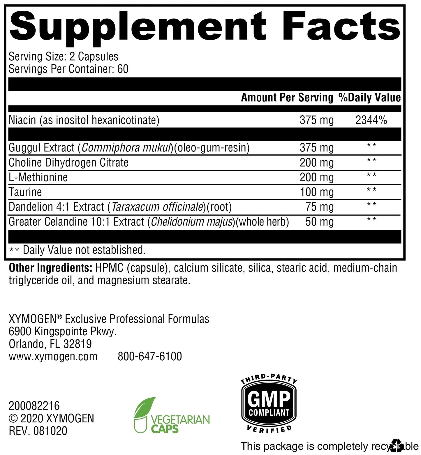 XYMOGEN LipotropiX Choline, Taurine & Methionine Formula - Liver & Lipid Metabolism Support, 120 Capsules