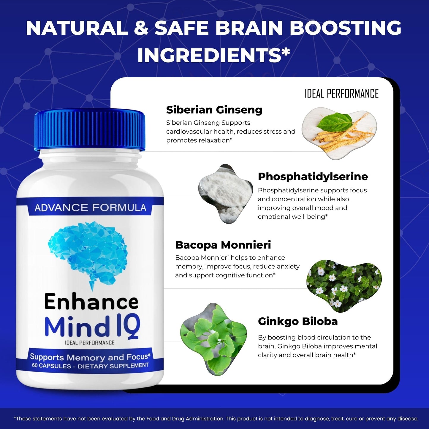 IDEAL PERFORMANCE Enhance Mind IQ Capsules, 180 Capsules