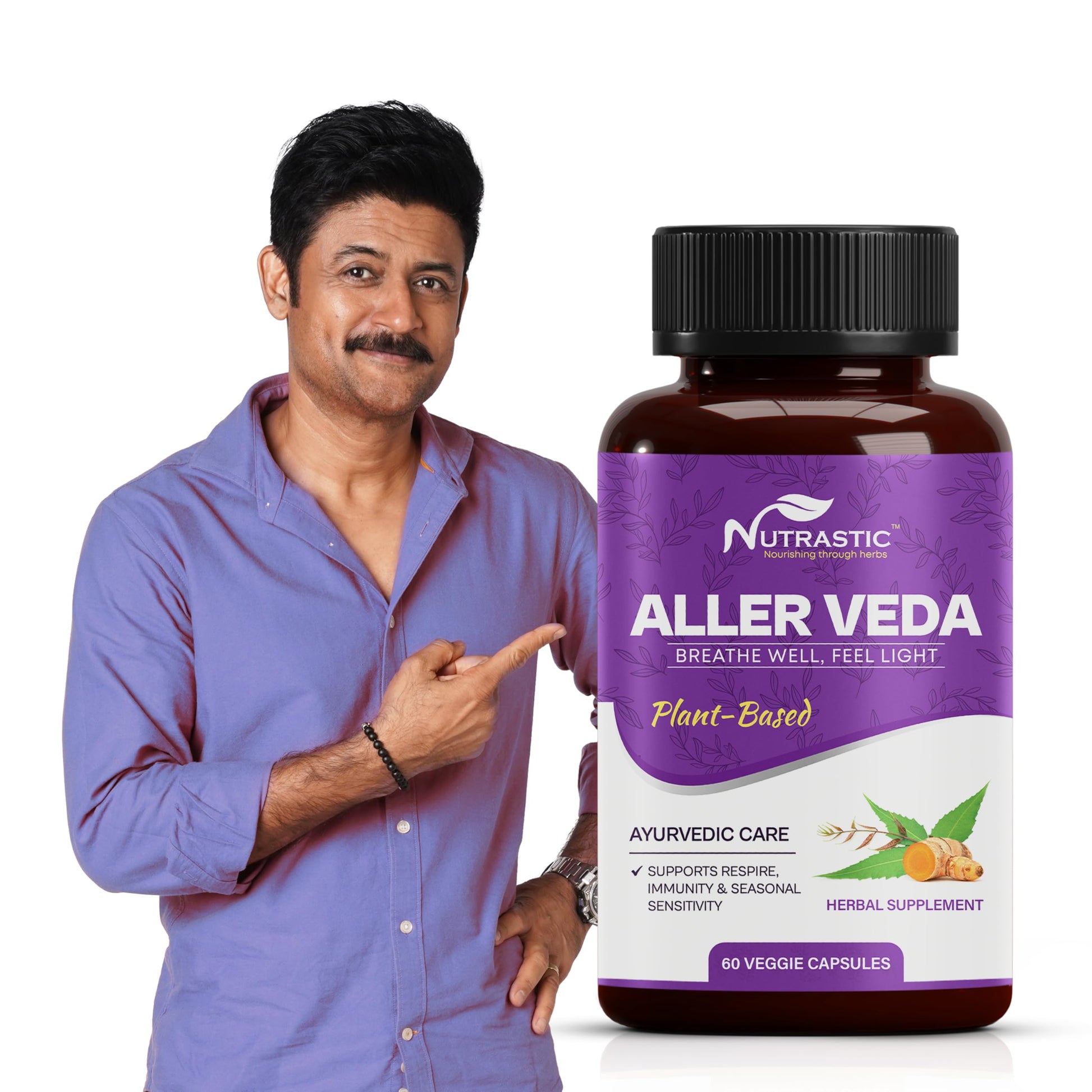 Nutrastic Aller Veda Respiratory Wellness Supplement Capsules, 60 Count