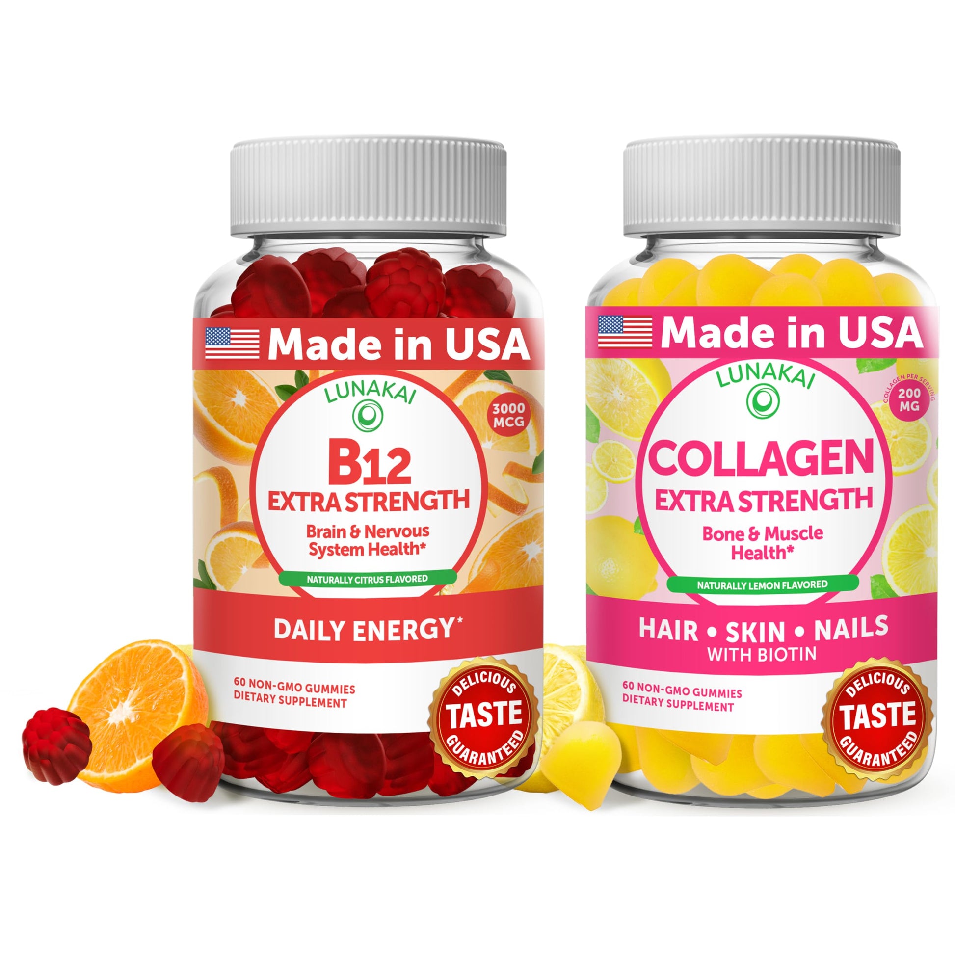 Lunakai Vitamin B12 and Collagen Gummies Bundle, Gummy, 120 Count