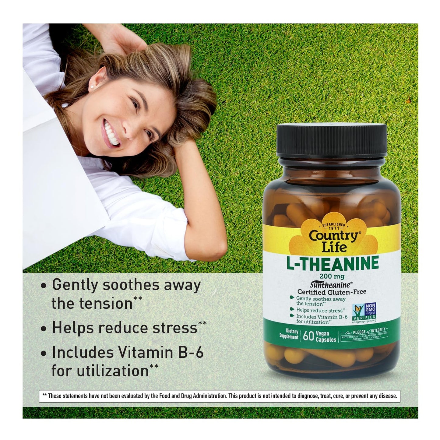 Country Life Suntheanine L-Theanine Capsules, 60 Count