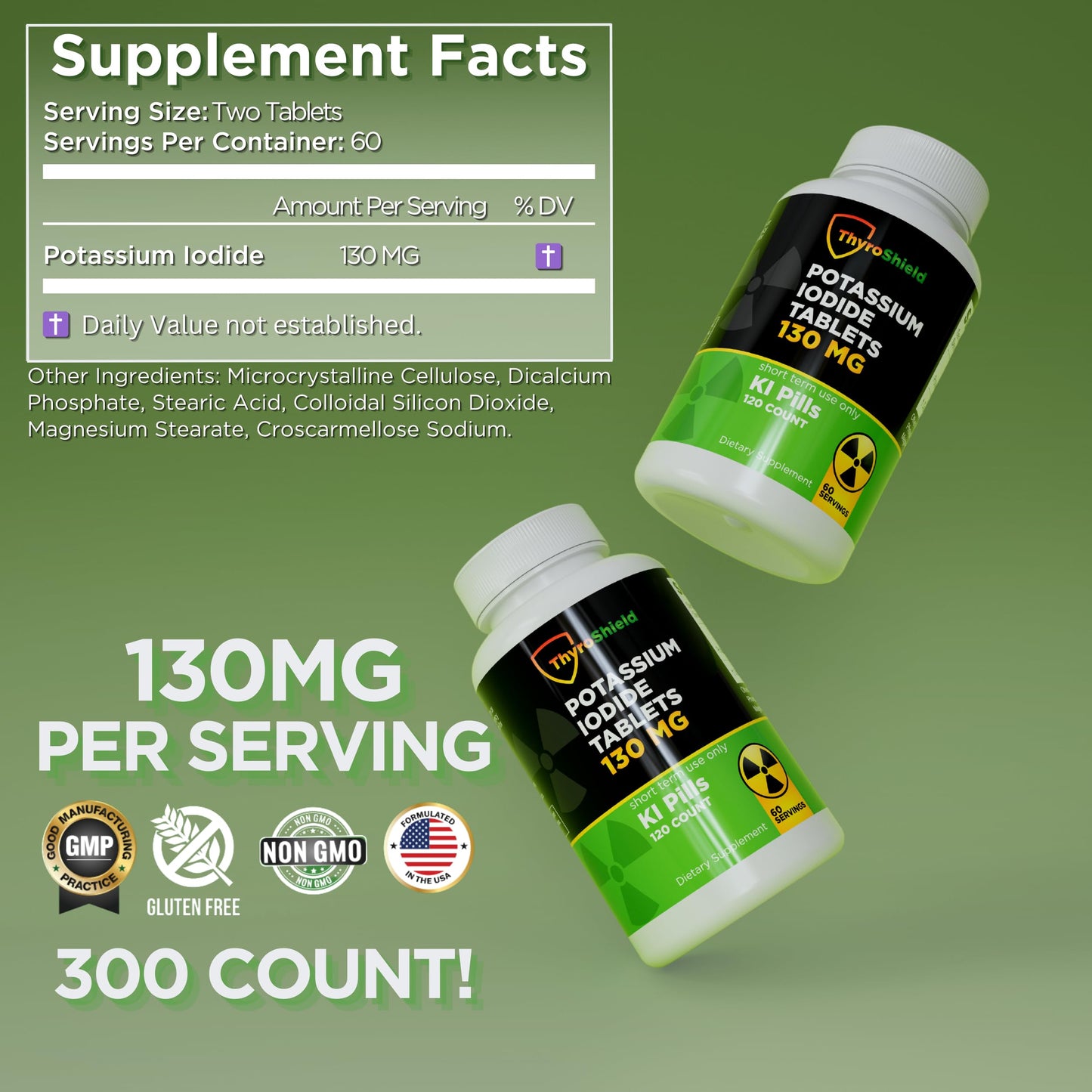 ThyroShield Potassium Iodide 130 mg, 300 Tablets