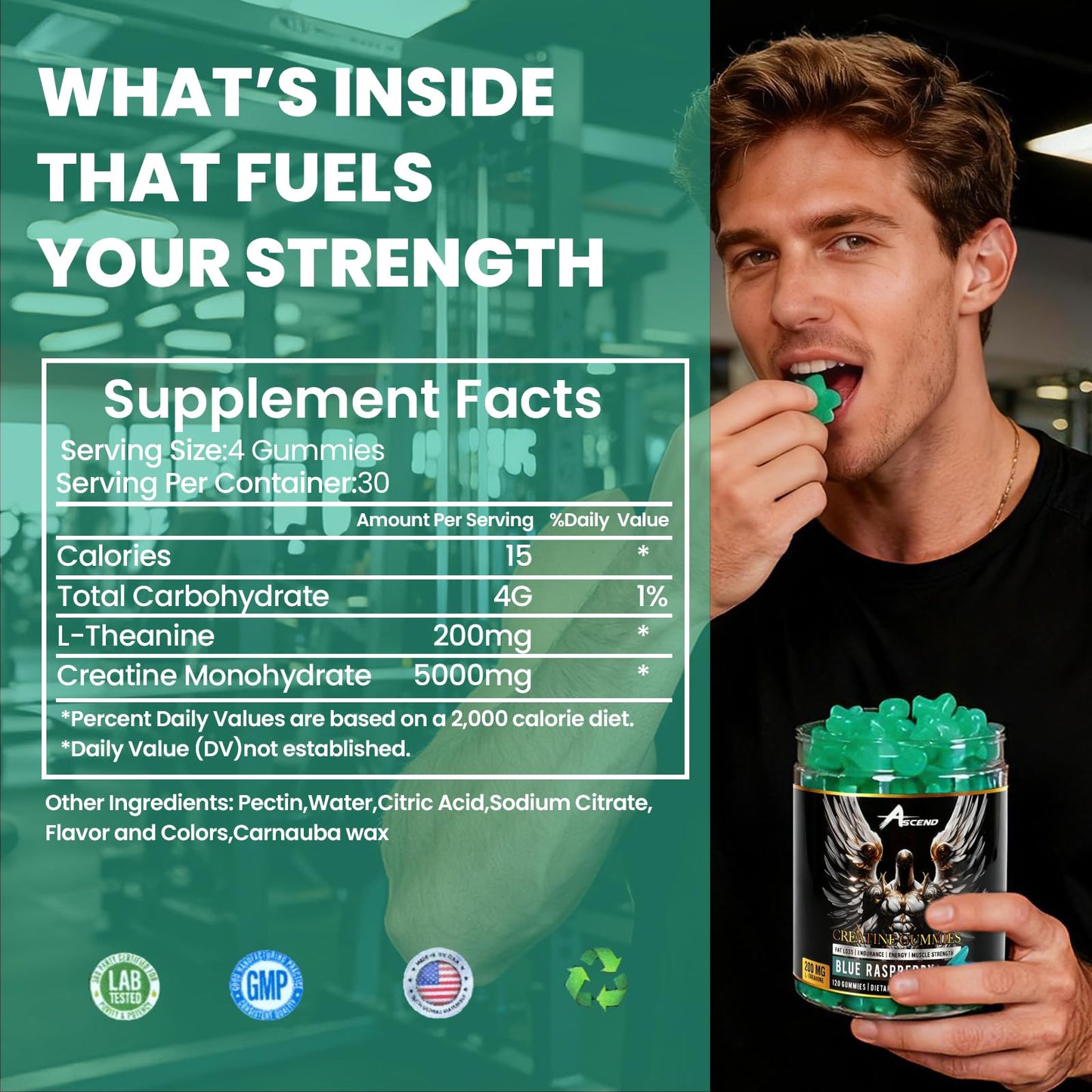 Ascend Creatine Monohydrate Gummies, 120 Count