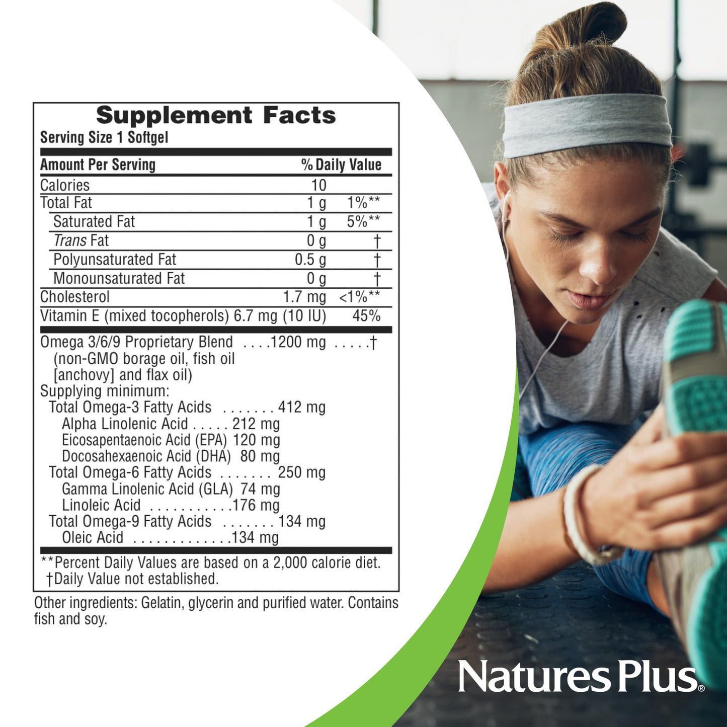 NaturesPlus Ultra Omega 3/6/9 - Borage, Fish & Flax Oil Supplement, 90 Softgels
