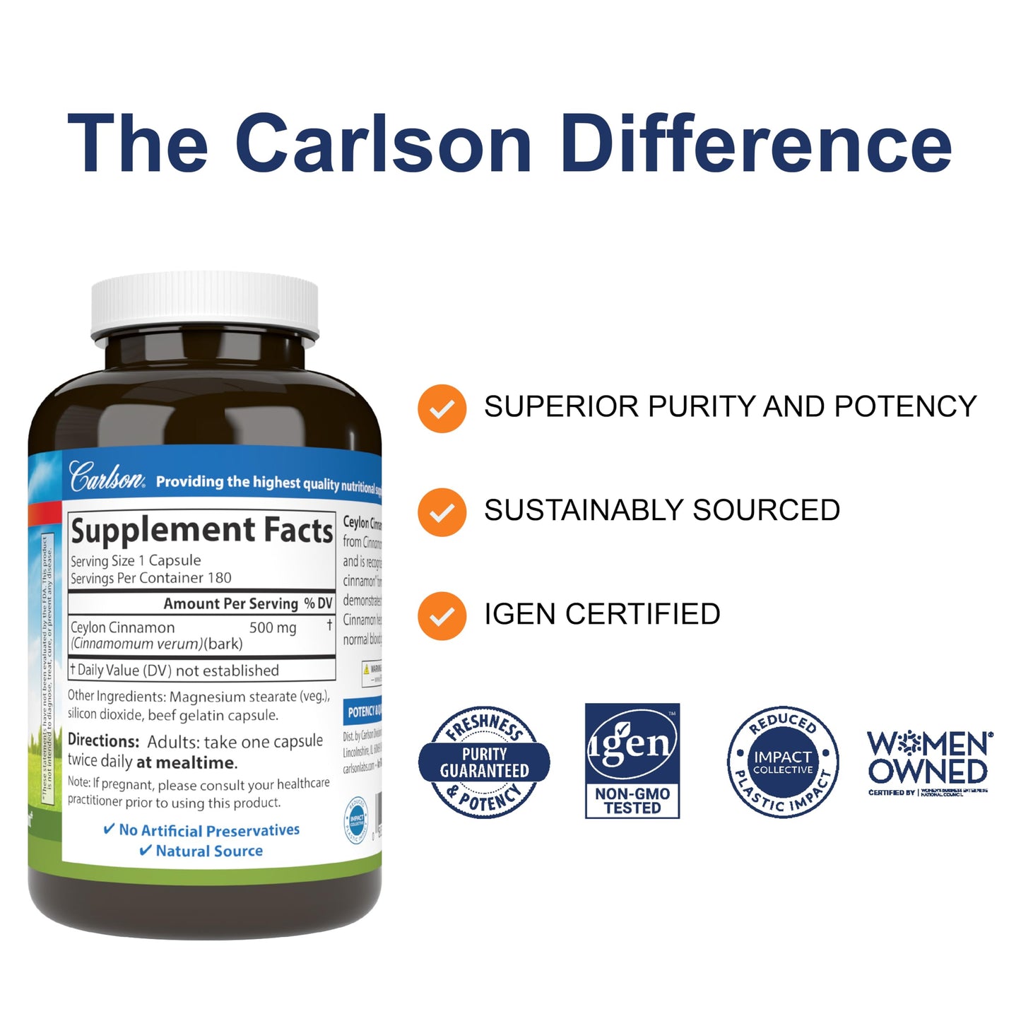 Carlson Ceylon Cinnamon Capsules 180 Count