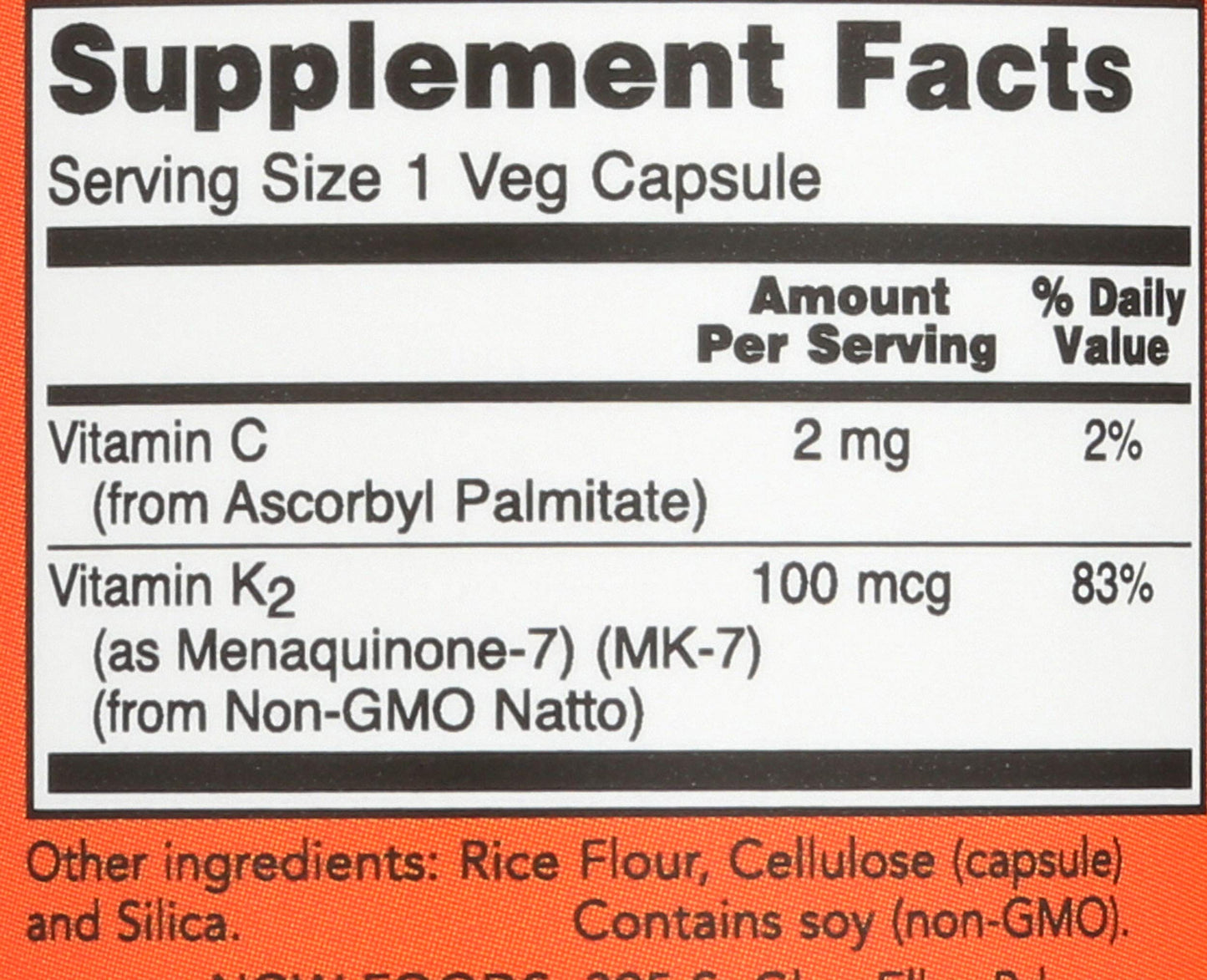 NOW Foods MK-7 Vitamin K-2 100 mcg Capsules, 60 Capsules