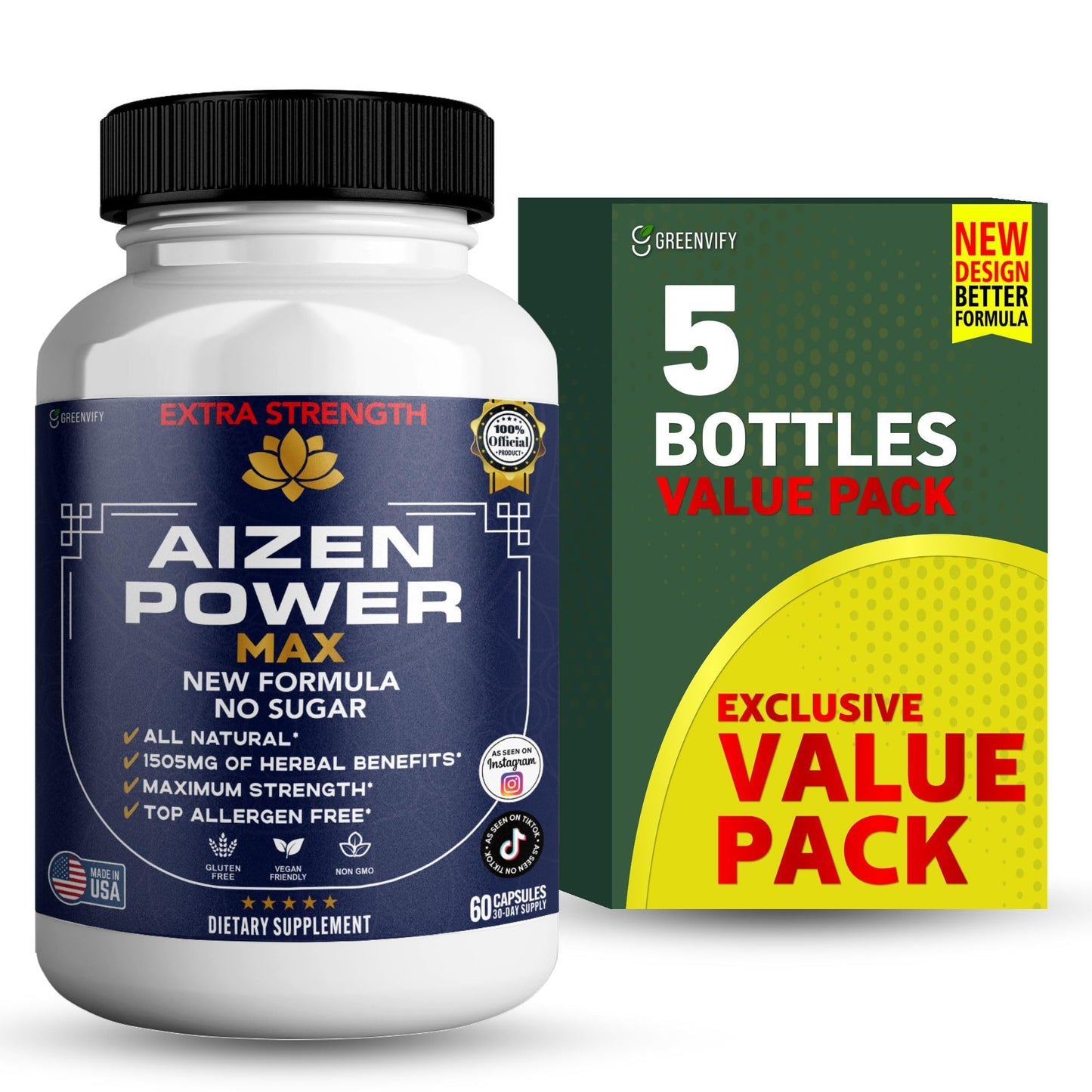 GREENVIFY Aizen Power Max Extra Strength Maca Root Complex 60 Capsules