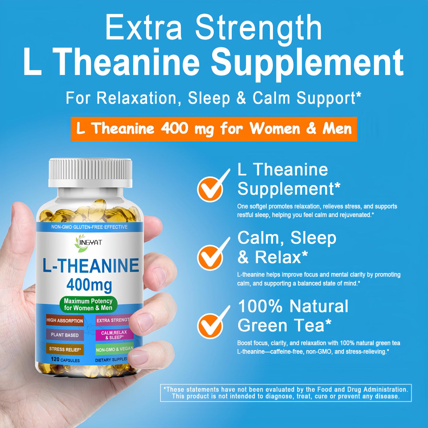 JINGYAT L-Theanine 400 mg Softgel 120 Count