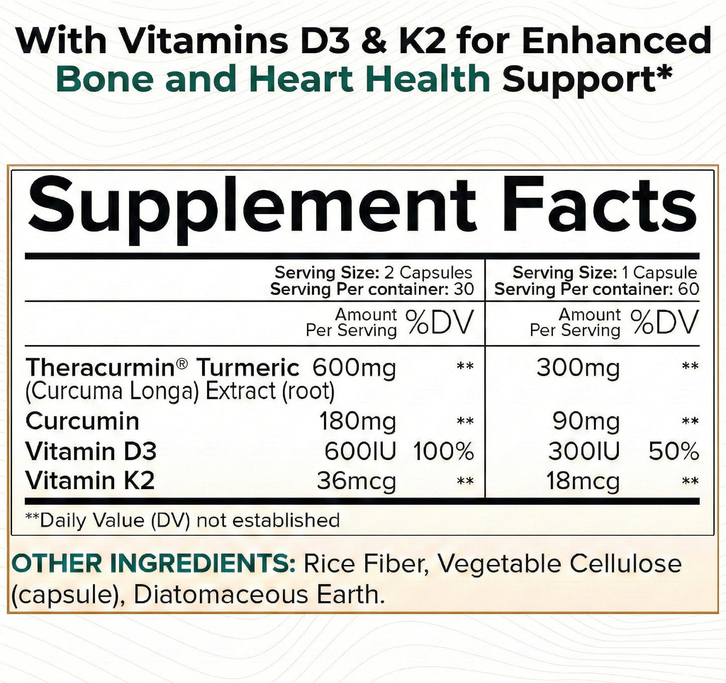 Teaveli Theracurmin Turmeric Curcumin Supplement – Advanced Joint, Bones and Muscle Support with Vitamin D3 & K2 (MK-7), 600mg Theracurmin, No Stearates, Clean Label, 60 Capsules
