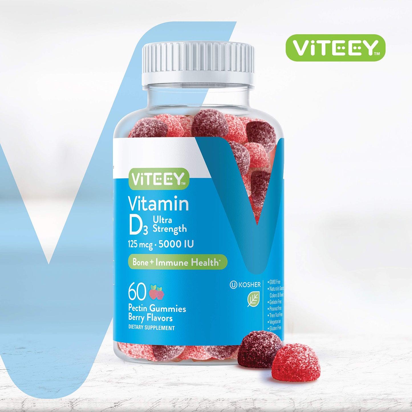 Viteey Vitamin D3 Gummies for Adults & Teens 60 Count