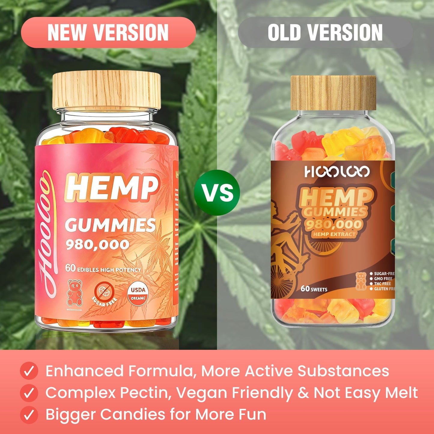 HOOLOO Hemp Gummies Fruity Sugar Free 120 Count