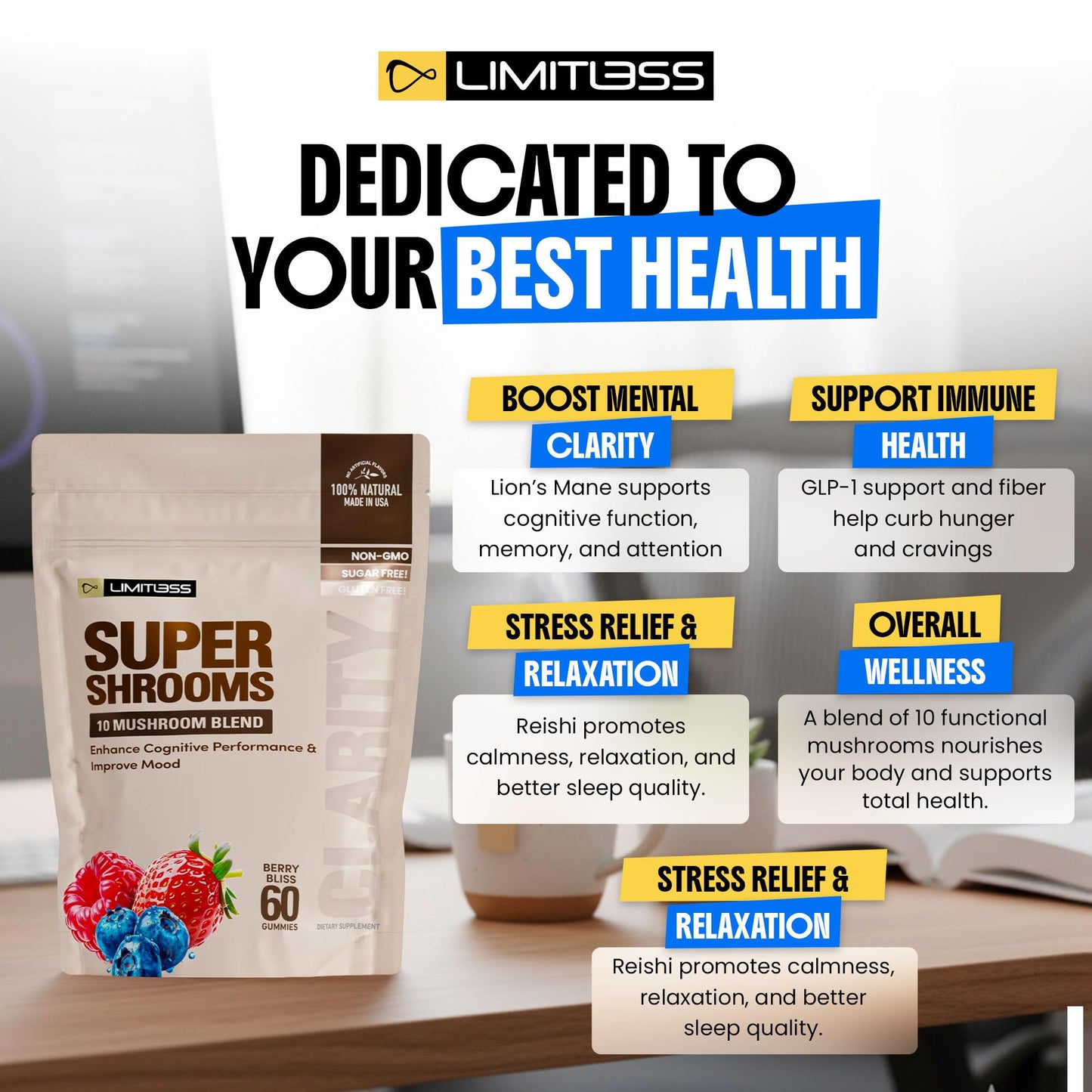 LIMITLESS X Supershrooms Smart Focus Gummy 1 Count