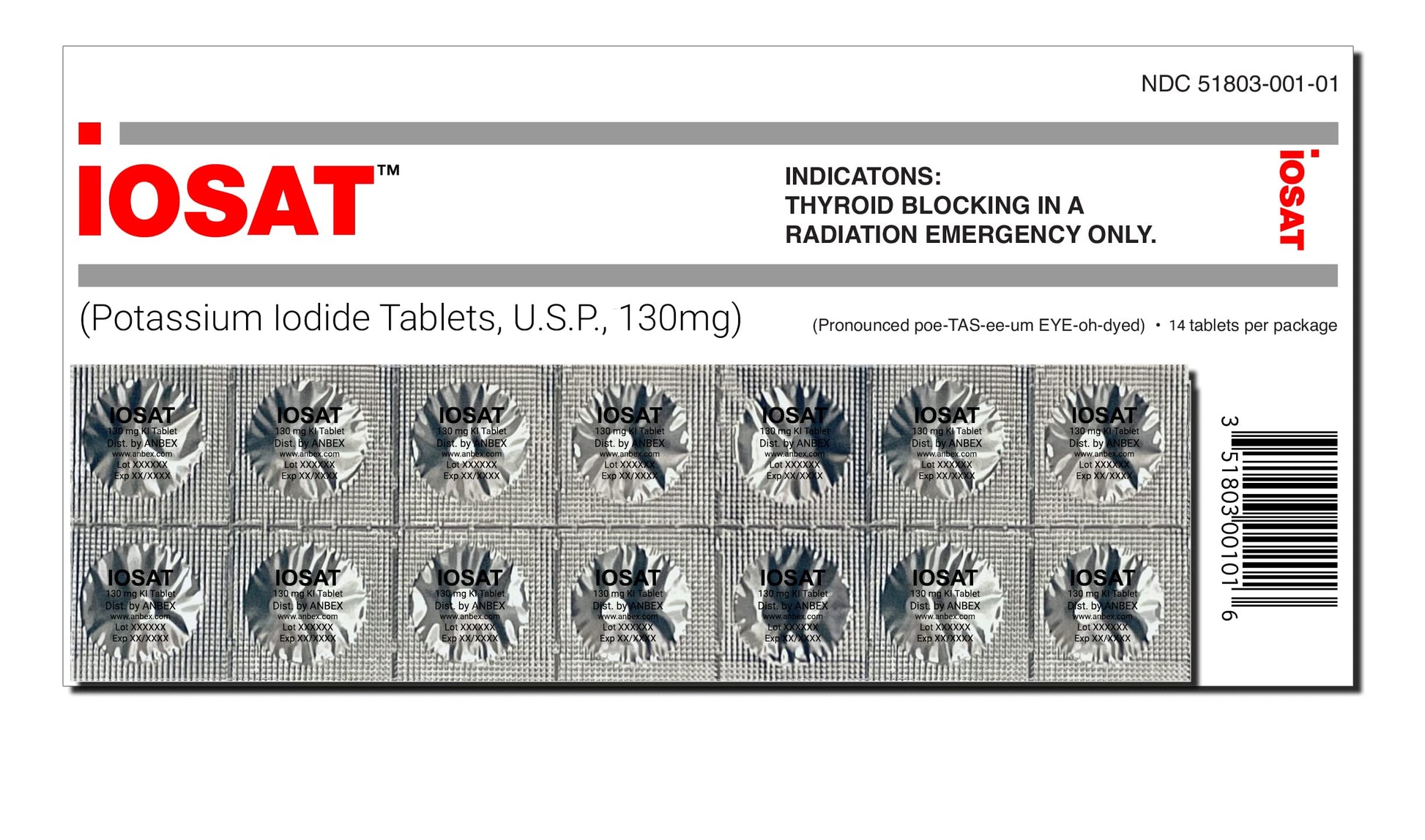 IOSAT Potassium Iodide Tablets, 14 Count