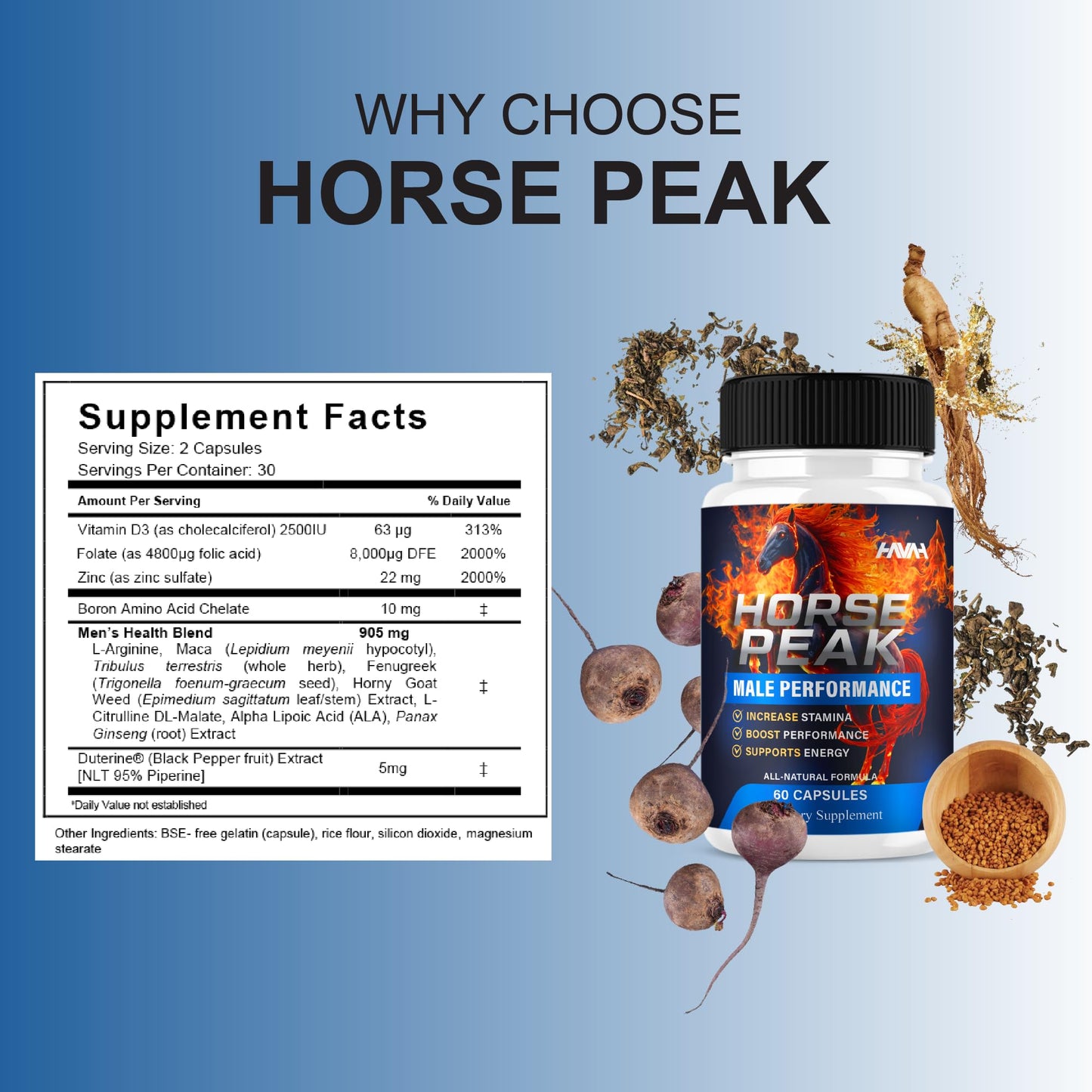 BLUE VIBE Horse Peak Maximum Strength Performance Supplement Capsules 120 Count