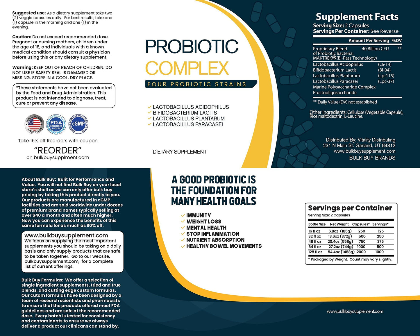 Bulk Buy Probiotic Blend Capsule 1050 Count