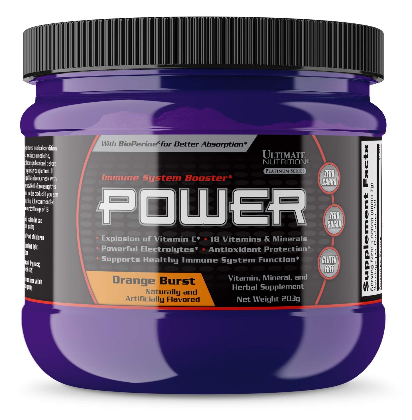 Ultimate Nutrition Power Vitamin C Immune Booster with 18 Vitamins and Minerals Powder 7.16 oz